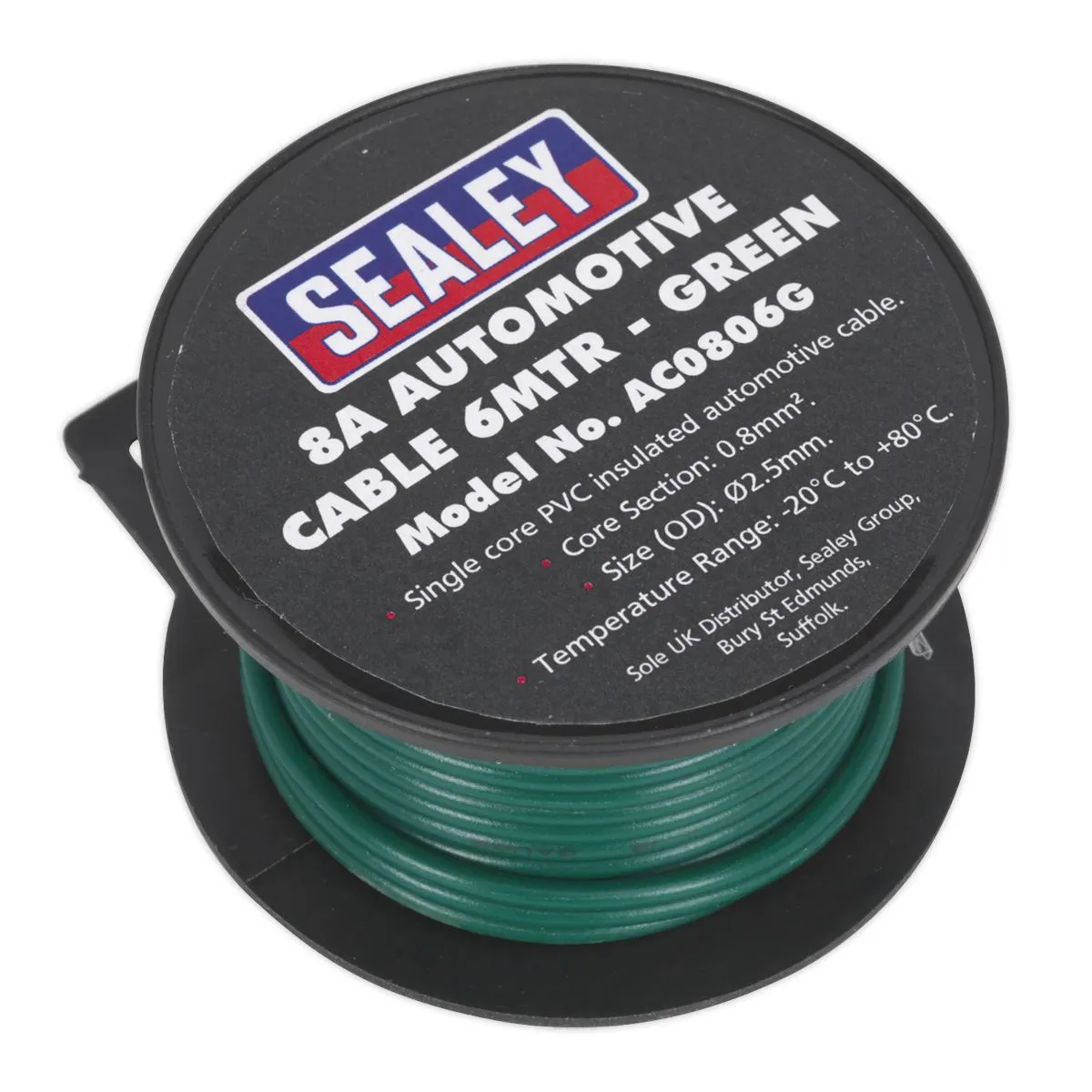 Sealey Automotive Cable Thick Wall 8A 6m Green