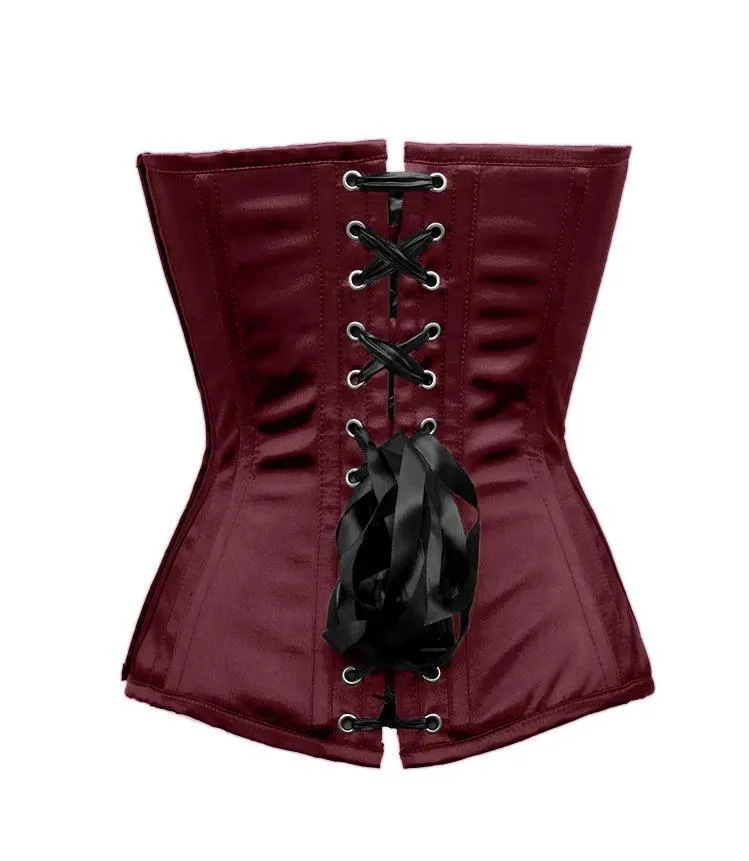 Sheree Burgundy Satin/Taffeta Embroidered Overbust Corset
