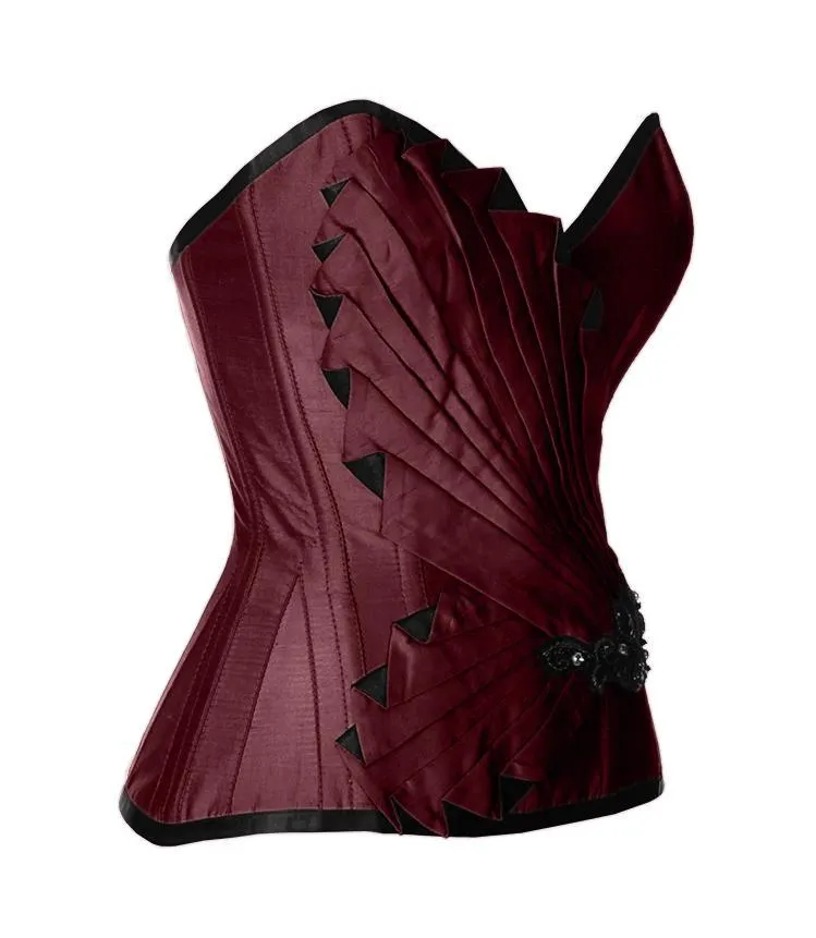 Sheree Burgundy Satin/Taffeta Embroidered Overbust Corset