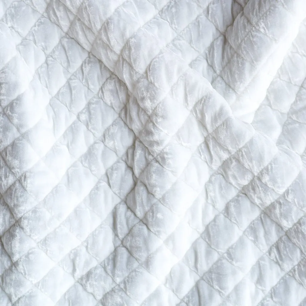 Silk Velvet Quilted Coverlet - White - Queen