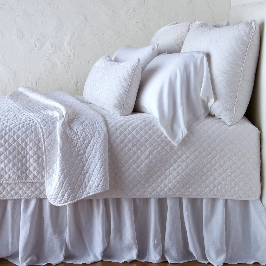 Silk Velvet Quilted Coverlet - White - Queen