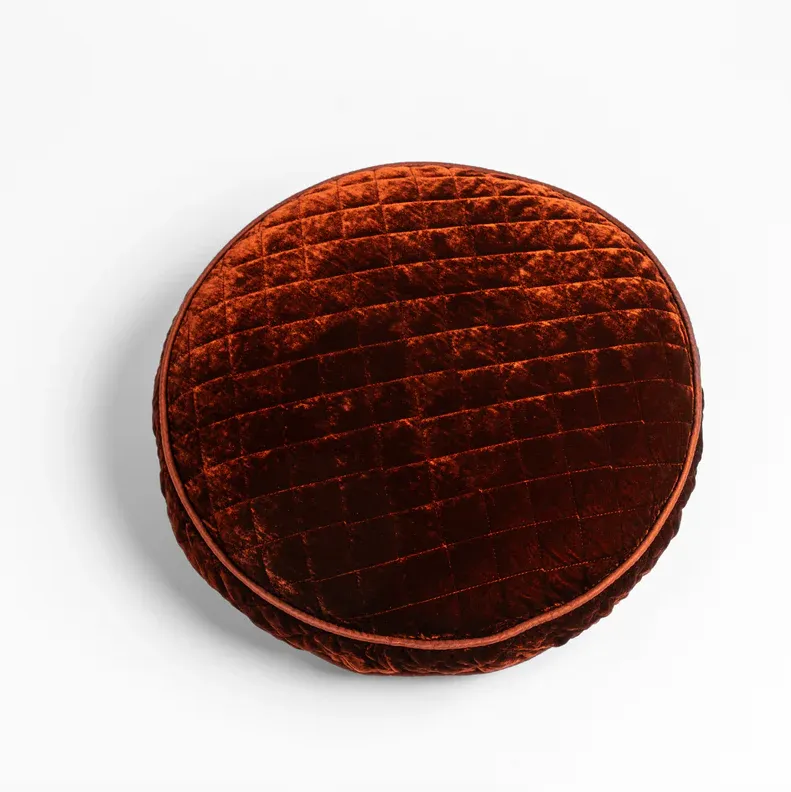 Silk Velvet Quilted Round Throw Pillow