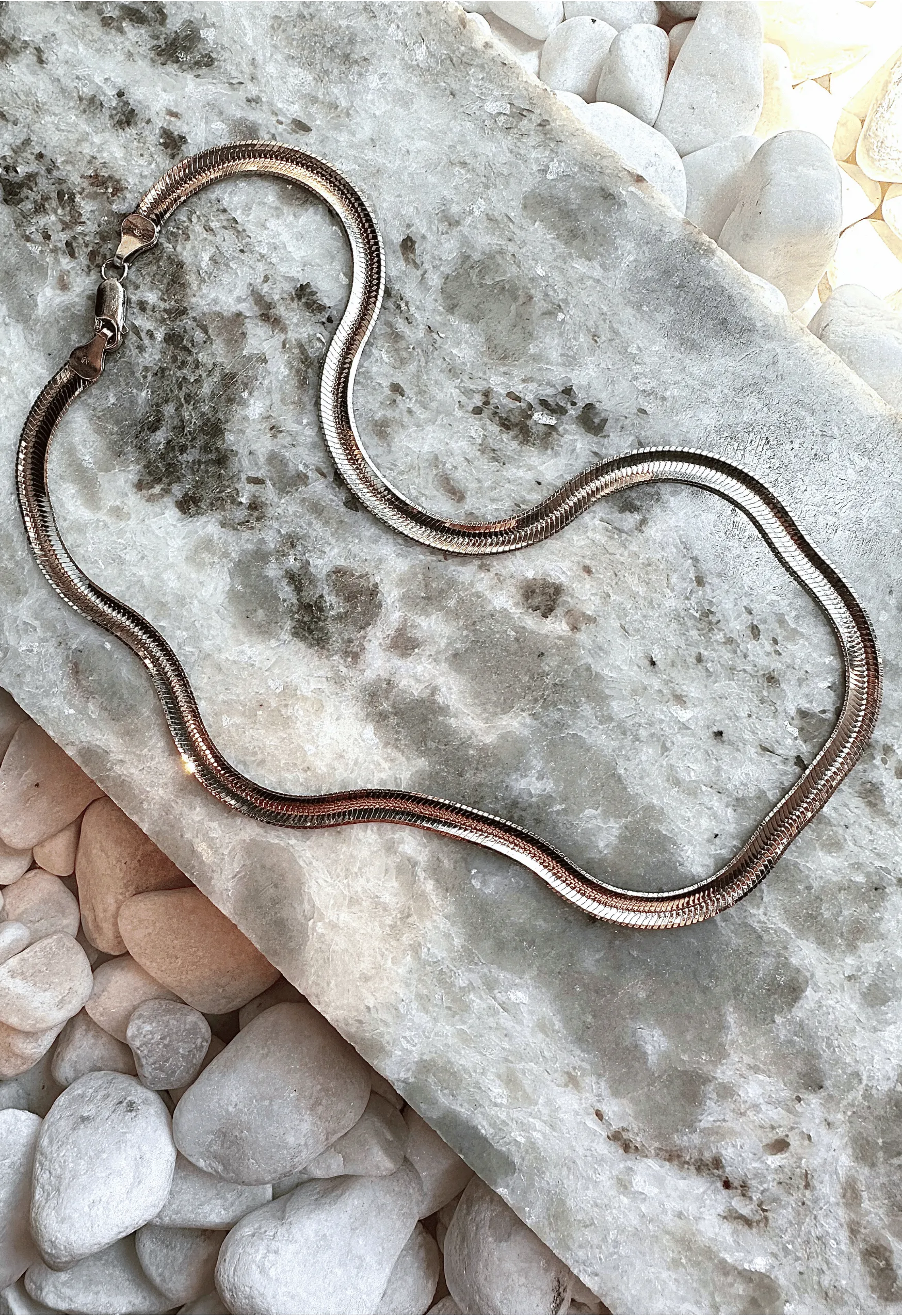 Silver Herringbone Necklace with Textured Finish