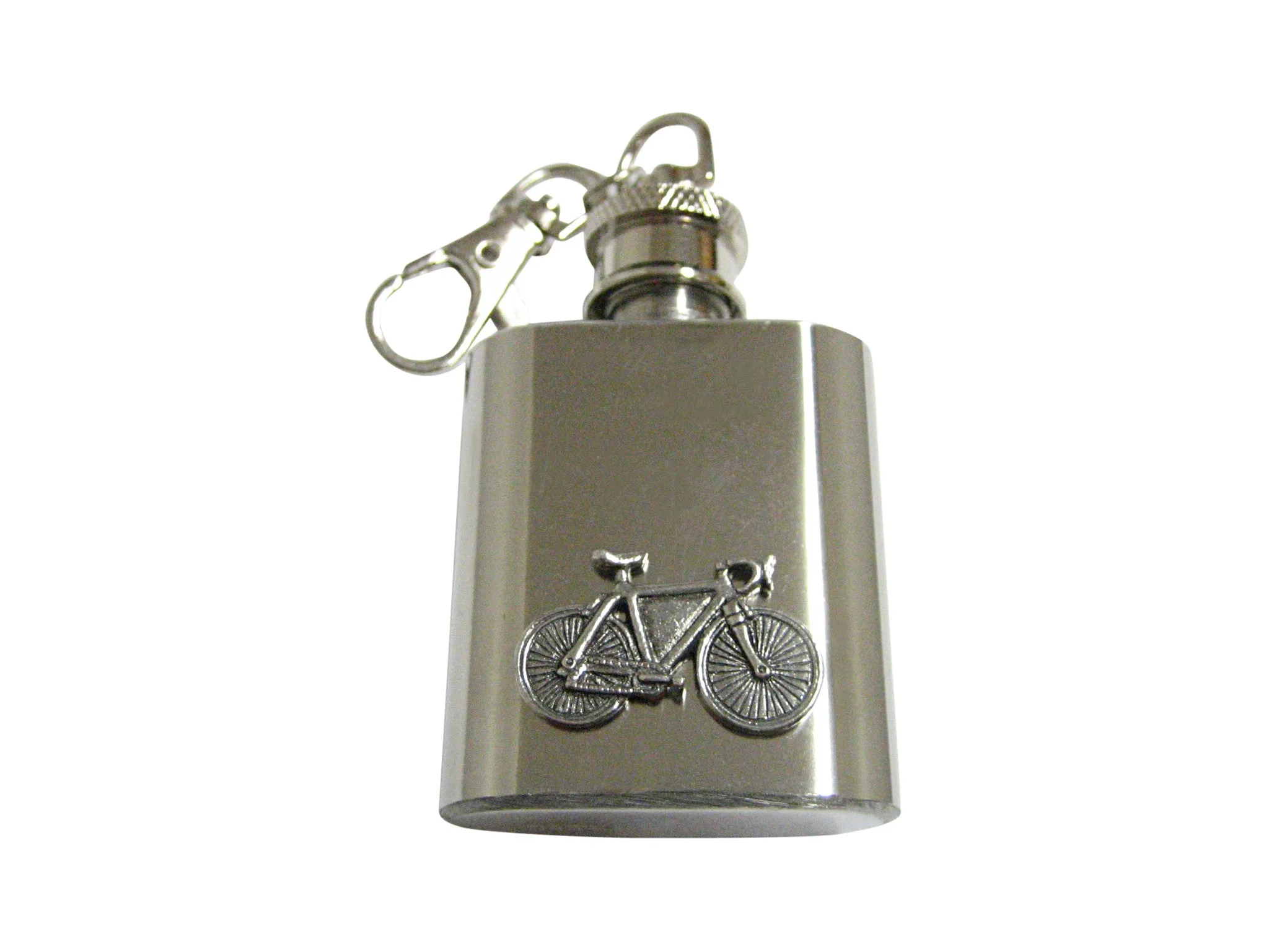 Silver Toned Textured Bicycle 1 Oz. Stainless Steel Key Chain Flask