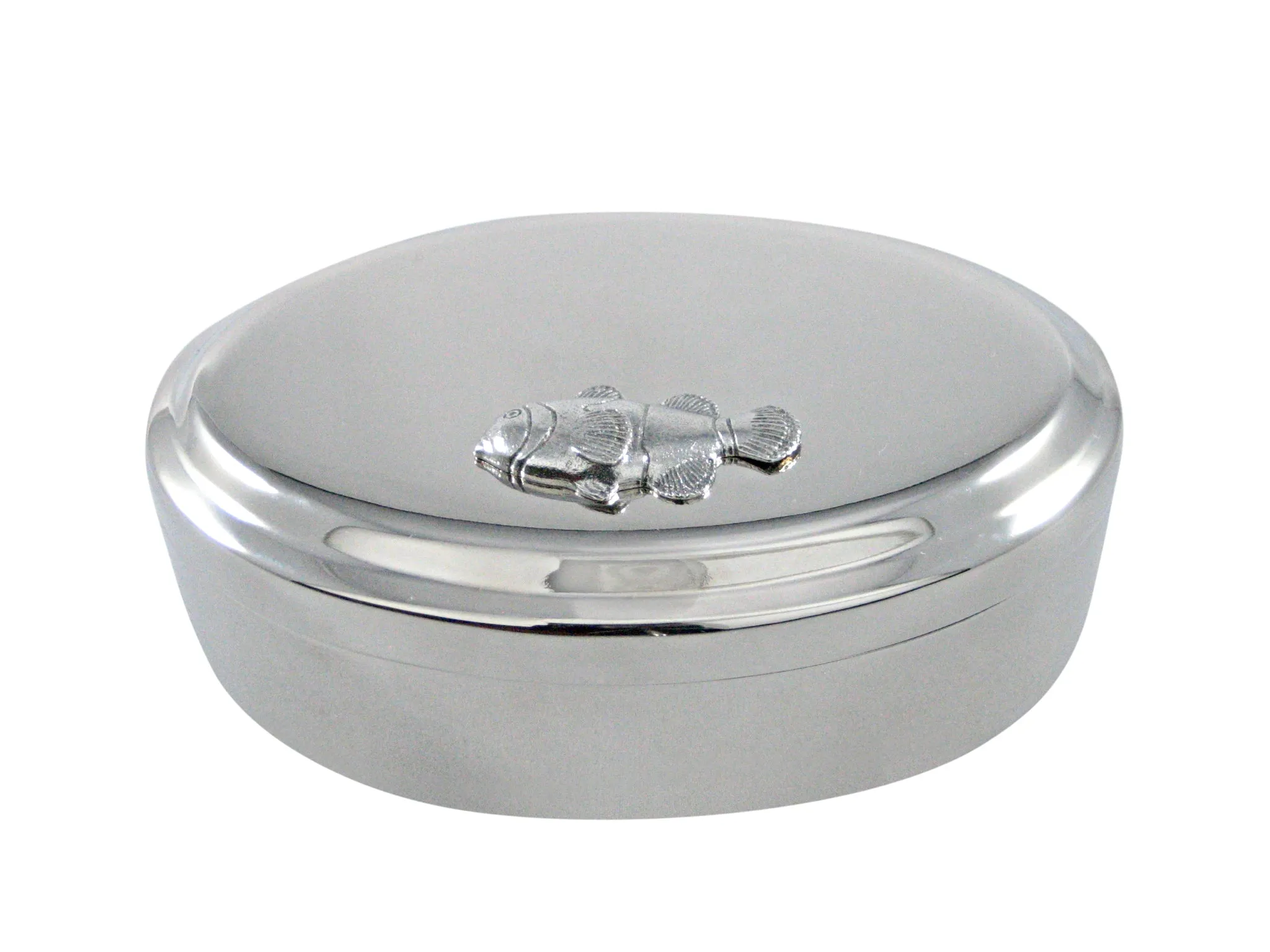 Silver Toned Textured Clownfish Pendant Oval Trinket Jewelry Box