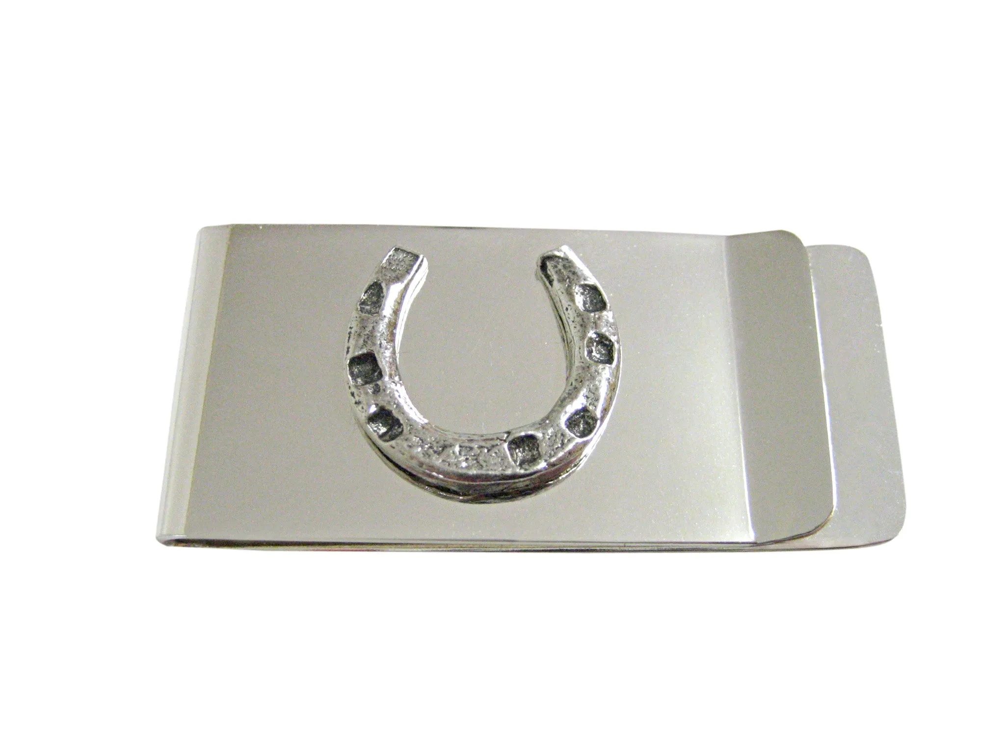 Silver Toned Textured Horse Shoe Money Clip
