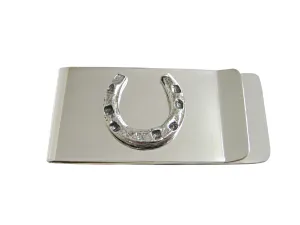 Silver Toned Textured Horse Shoe Money Clip