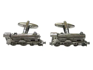 Silver Toned Textured Locomotive Train Pendant Cufflinks