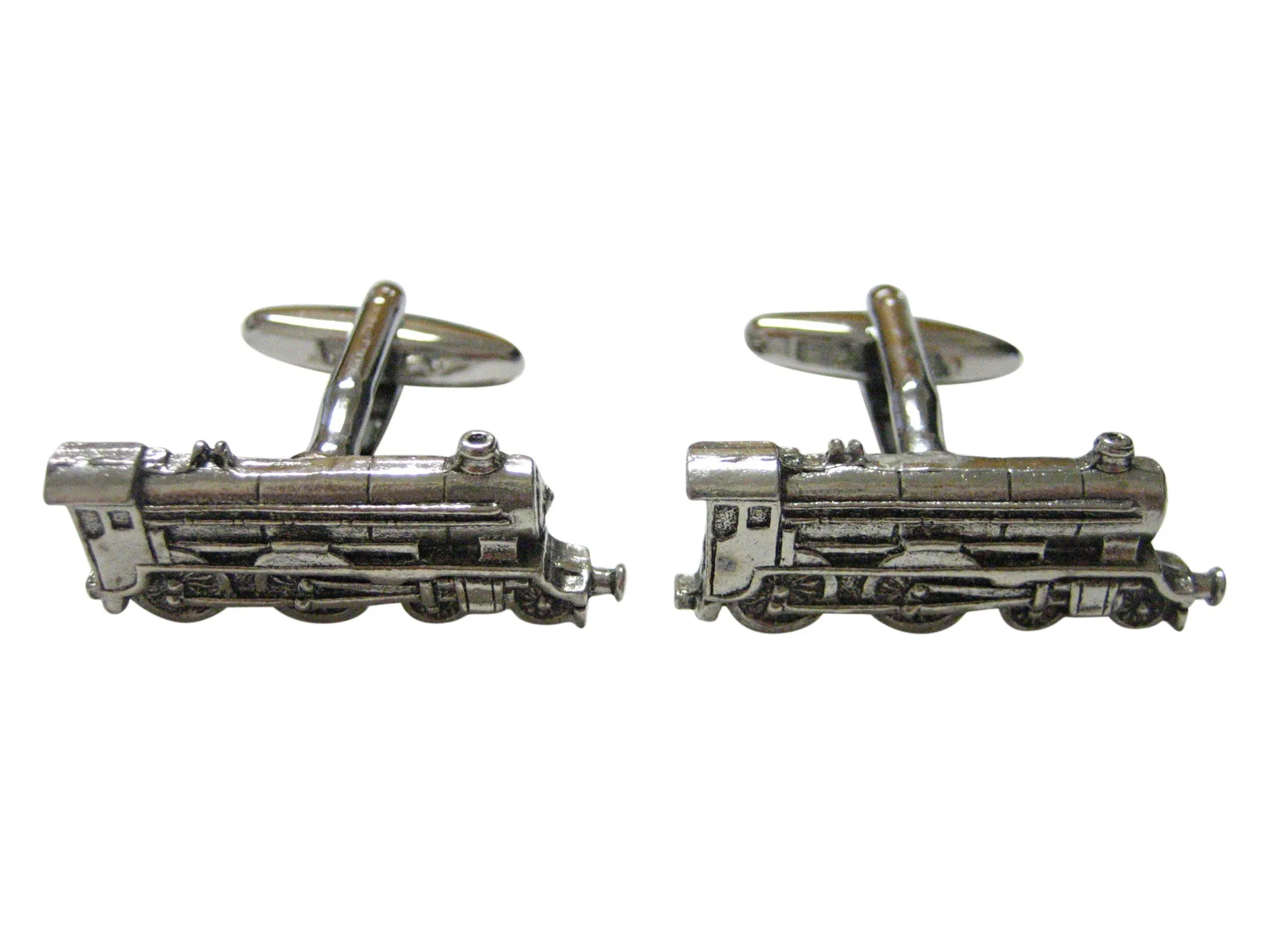 Silver Toned Textured Locomotive Train Pendant Cufflinks