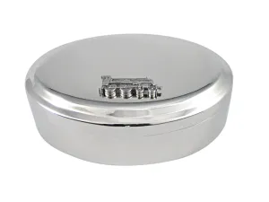 Silver Toned Textured Locomotive Train Pendant Oval Trinket Jewelry Box