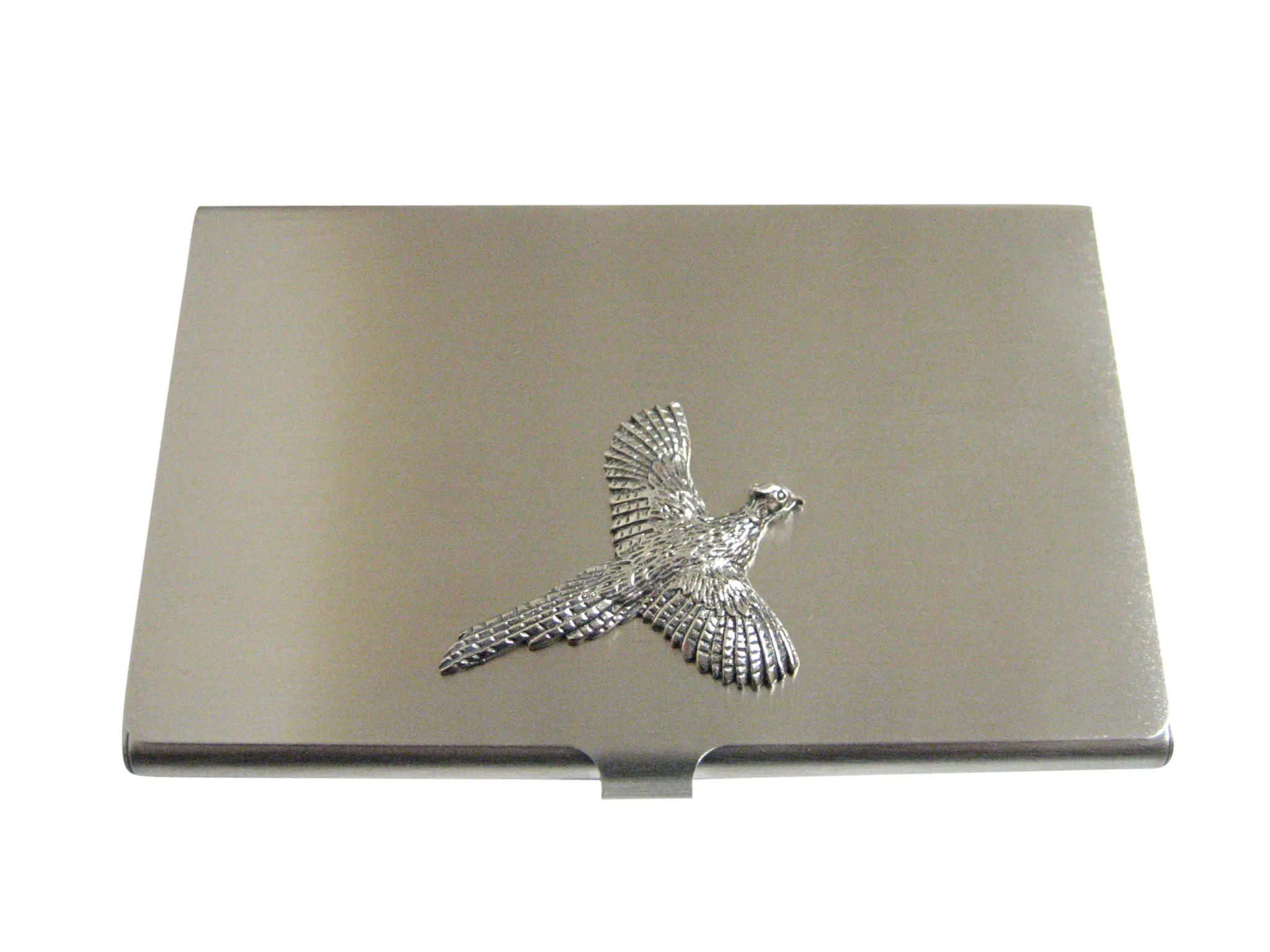 Silver Toned Textured Pheasant Bird Business Card Holder