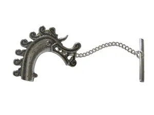 Silver Toned Textured Textured Viking Dragon Head Tie Tack