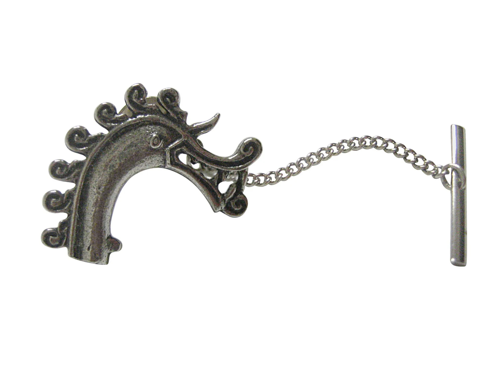 Silver Toned Textured Textured Viking Dragon Head Tie Tack