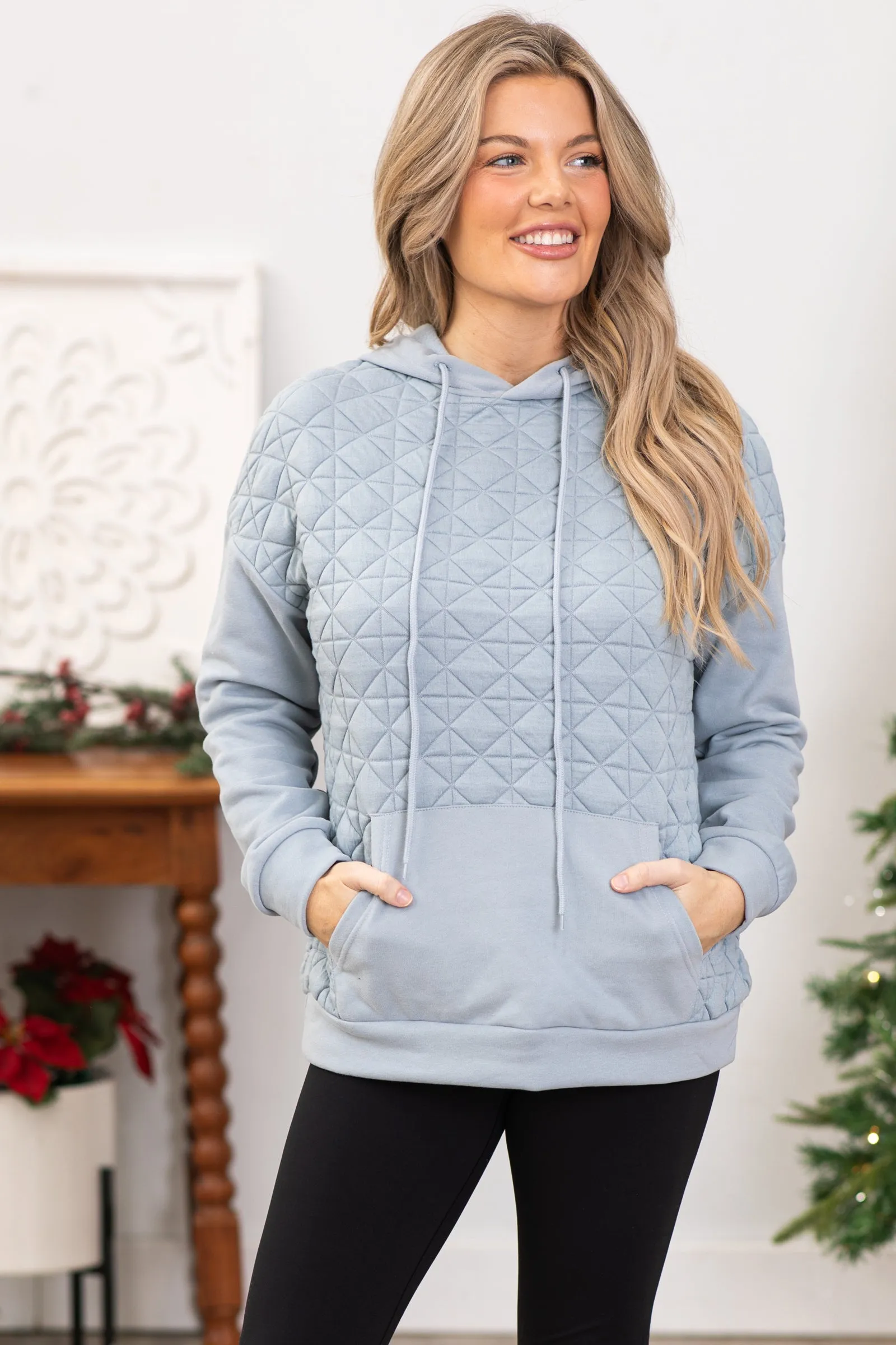 Slate Blue Quilted Detail Sweatshirt