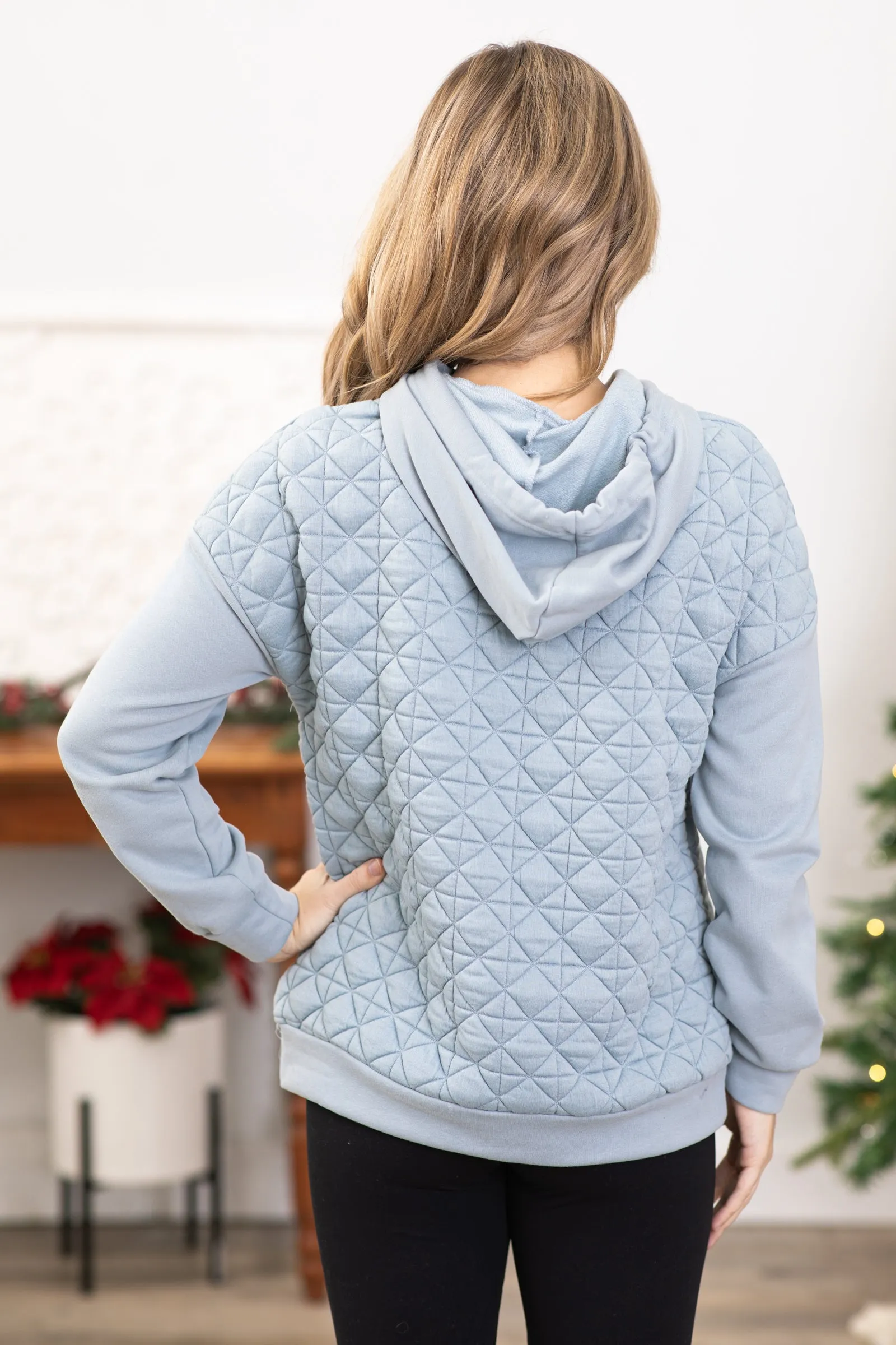 Slate Blue Quilted Detail Sweatshirt