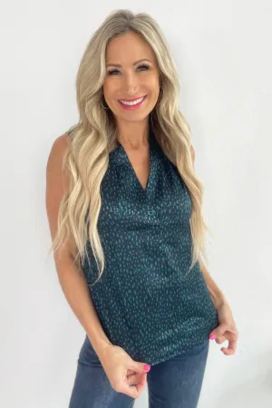 Sleeveless Pleated Neck Woven Blouse