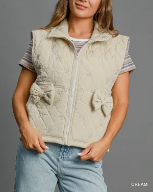 Sleeveless Quilted Vest with Bow Details