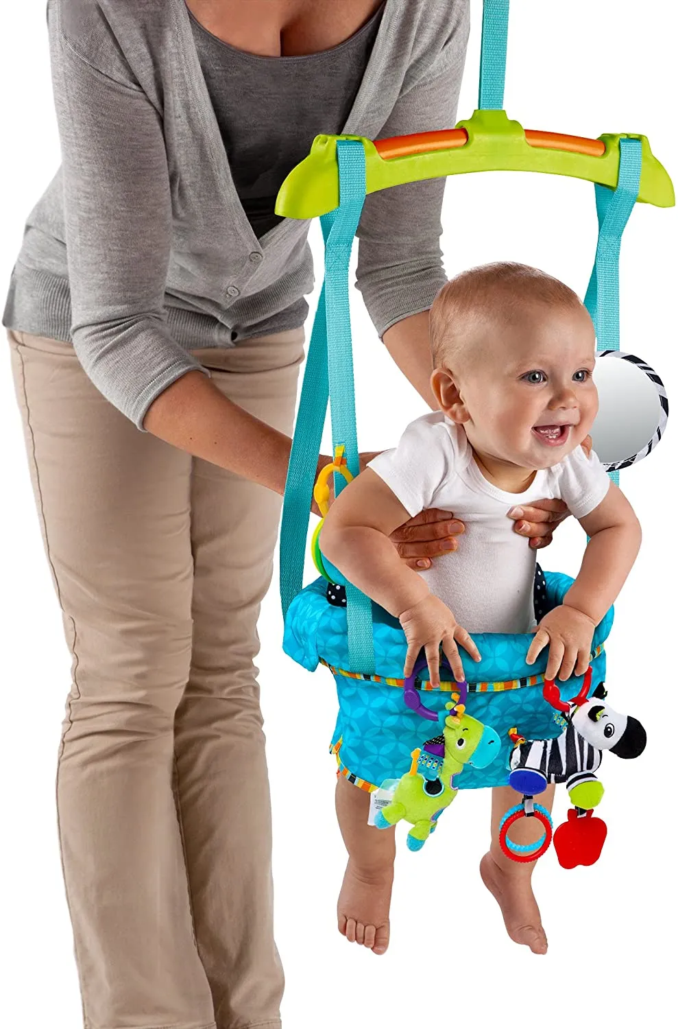 Spine-Supporting Secure Baby Door Bouncer Swing Seat with Detachable Toys | Multi coloured | 6-12 months