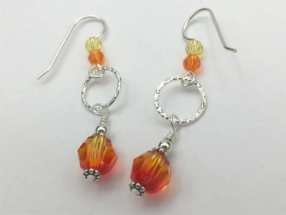 Sterling Silver 2 tone yellow and orange crystal with textured link dangle earrings