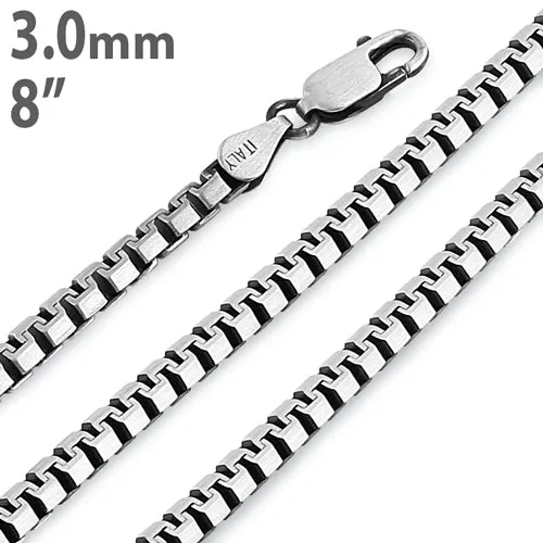 Sterling Silver  8" Flat Box Chain Necklace 3.0mm