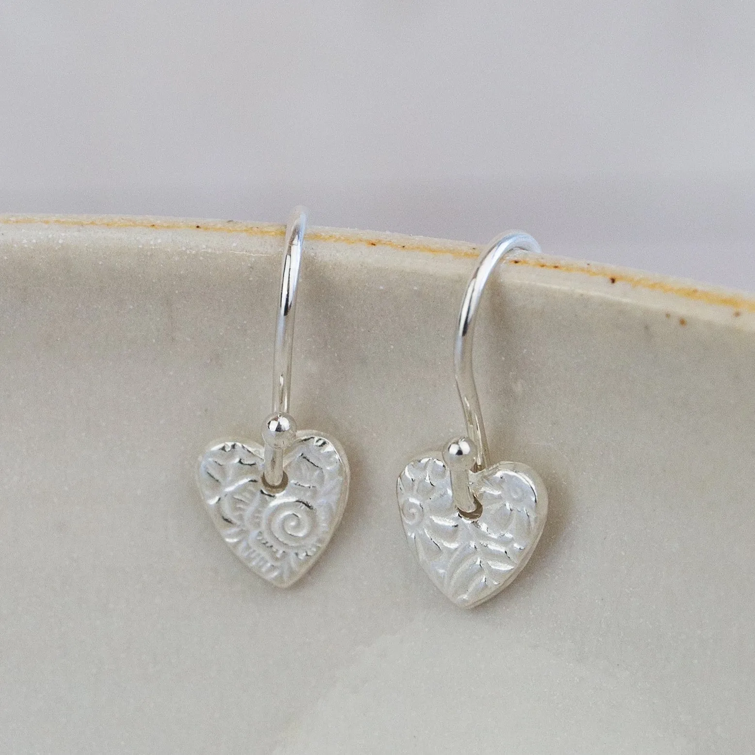 Sterling Silver Mini Textured Heart Earrings