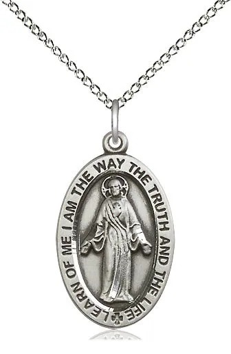 Sterling Silver Scapular Pendant on a 18 inch Sterling Silver Light Curb Chain