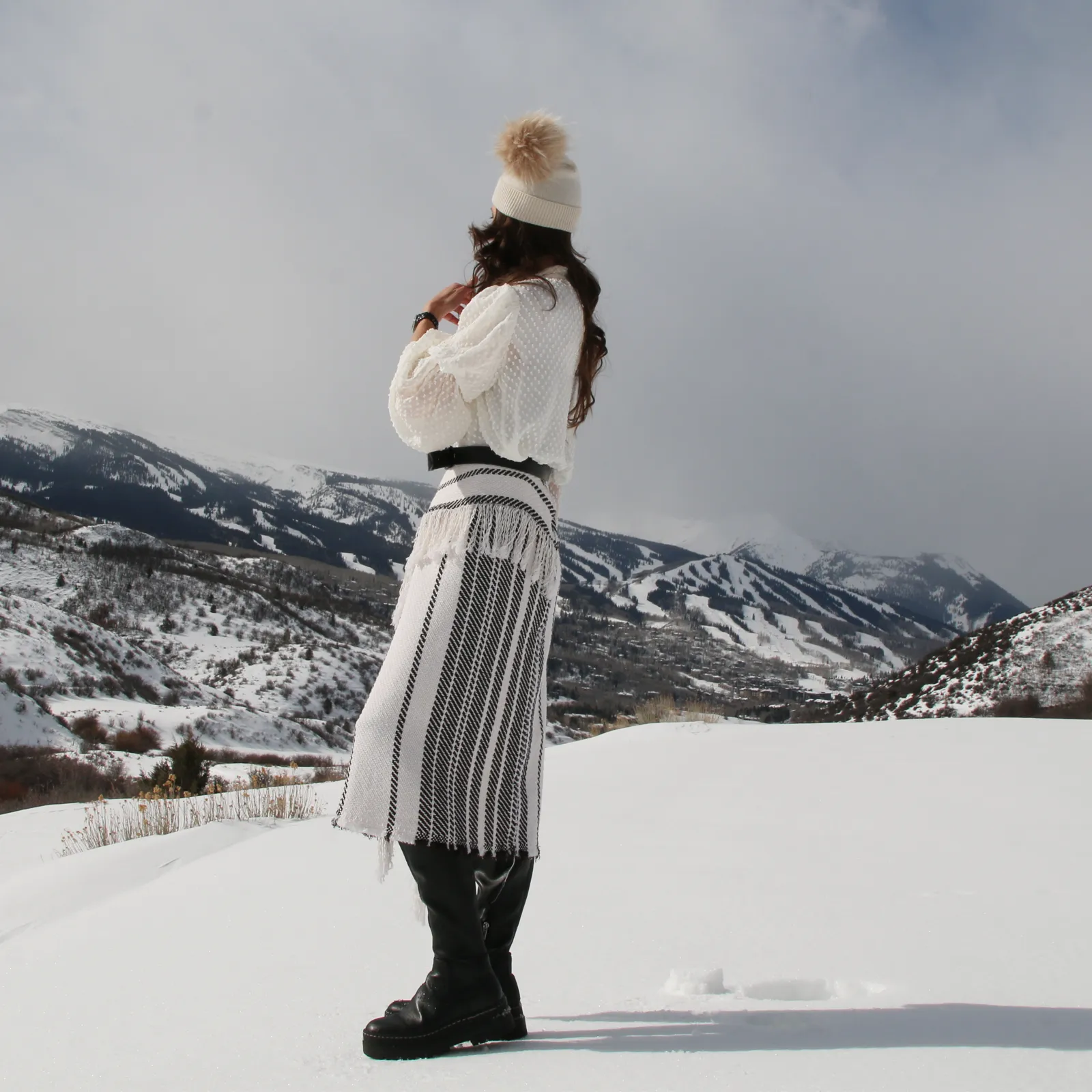 Striped Woven Cotton Fringe Skirt