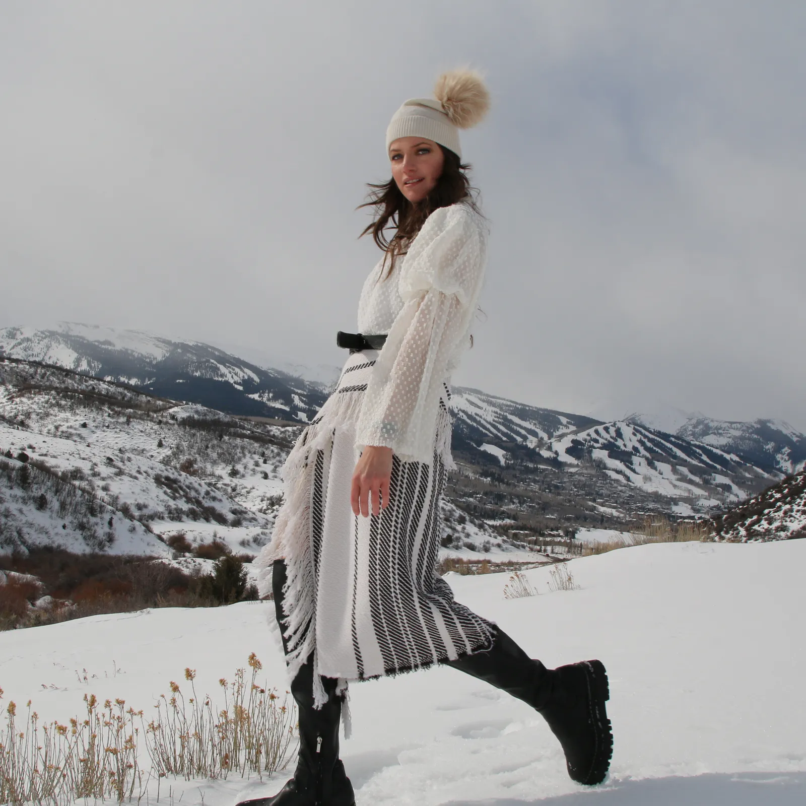 Striped Woven Cotton Fringe Skirt
