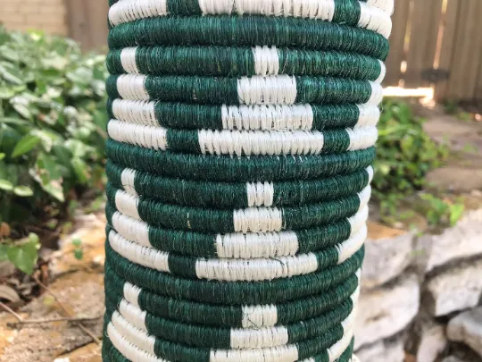 Tall Green & White African Woven Vase