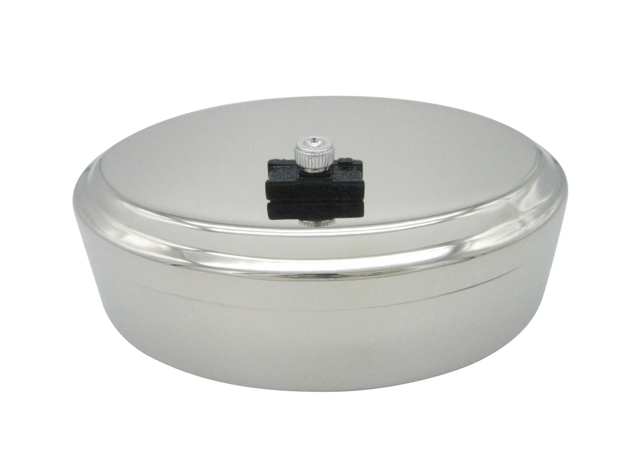 Textured Black Photography Camera Pendant Oval Trinket Jewelry Box