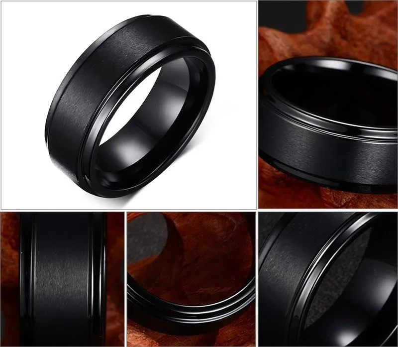 Textured Black Tungsten Rings