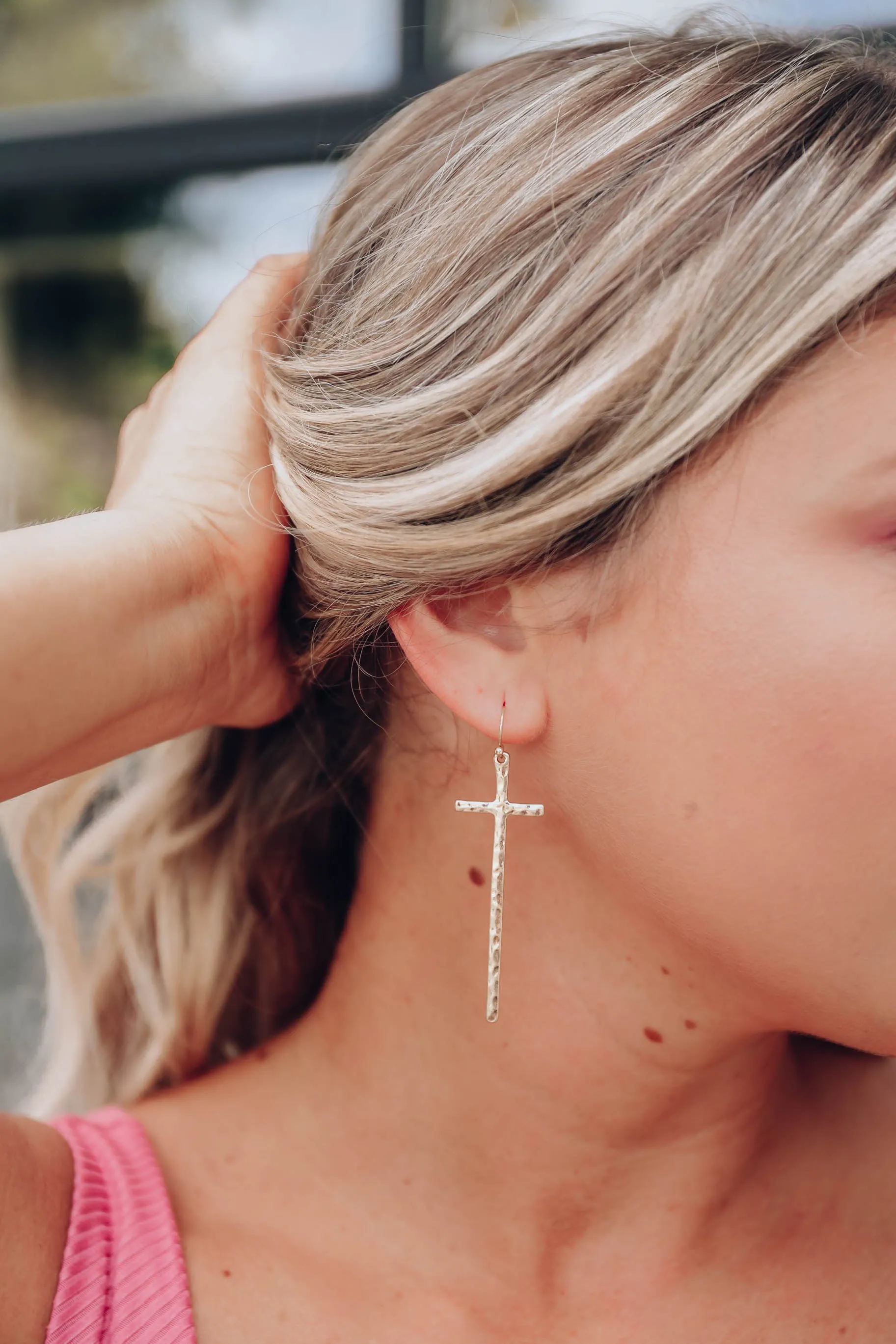 Textured Cross Earrings - Gold
