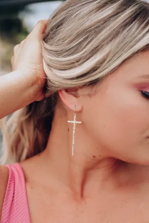 Textured Cross Earrings - Gold