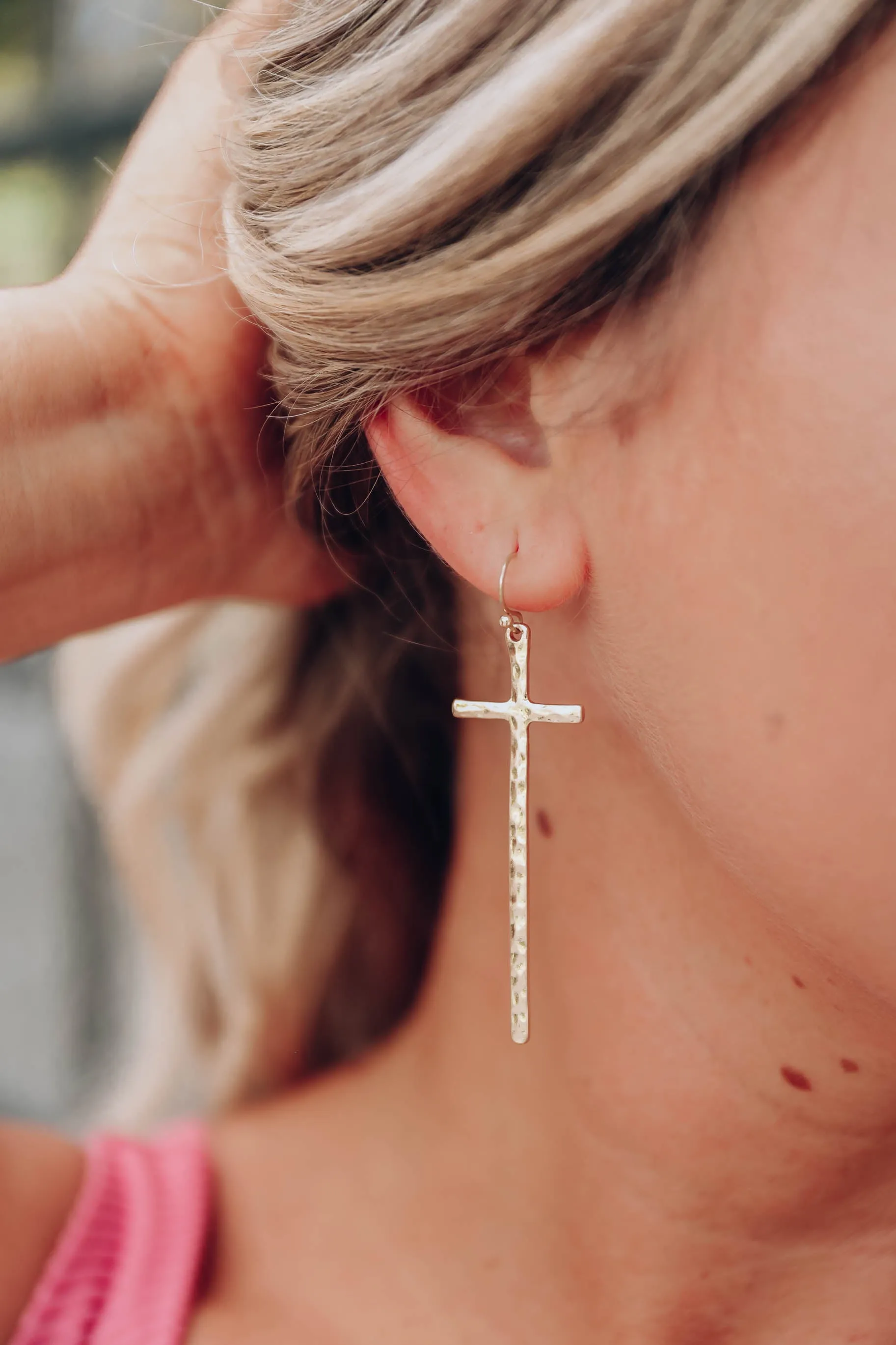 Textured Cross Earrings - Gold