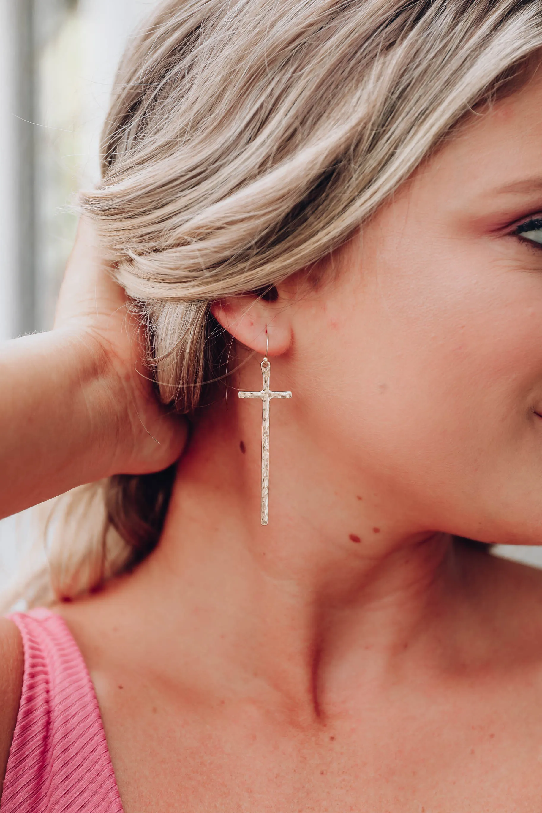 Textured Cross Earrings - Gold
