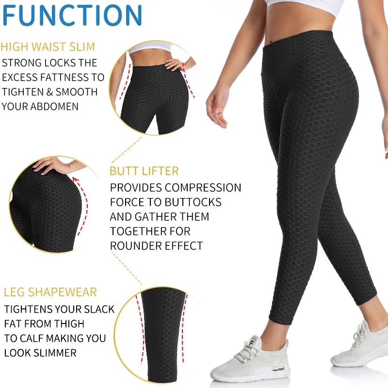 Textured High Rise Leggings - Black With Pockets