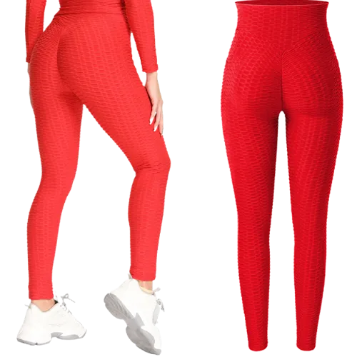 Textured High Rise Leggings - Black With Pockets