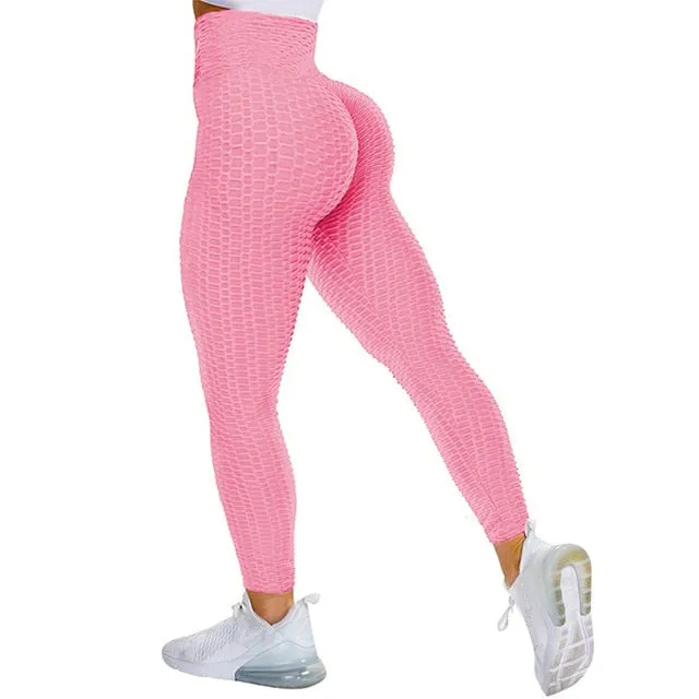 Textured High Rise Leggings - Black With Pockets