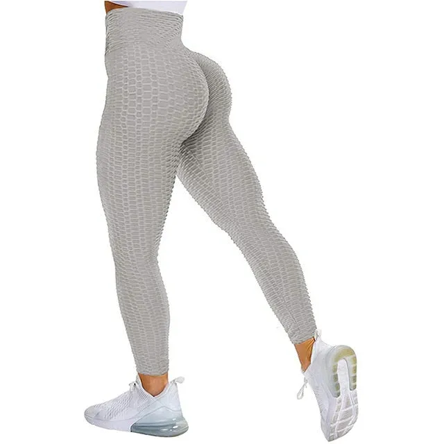 Textured High Rise Leggings - Black With Pockets