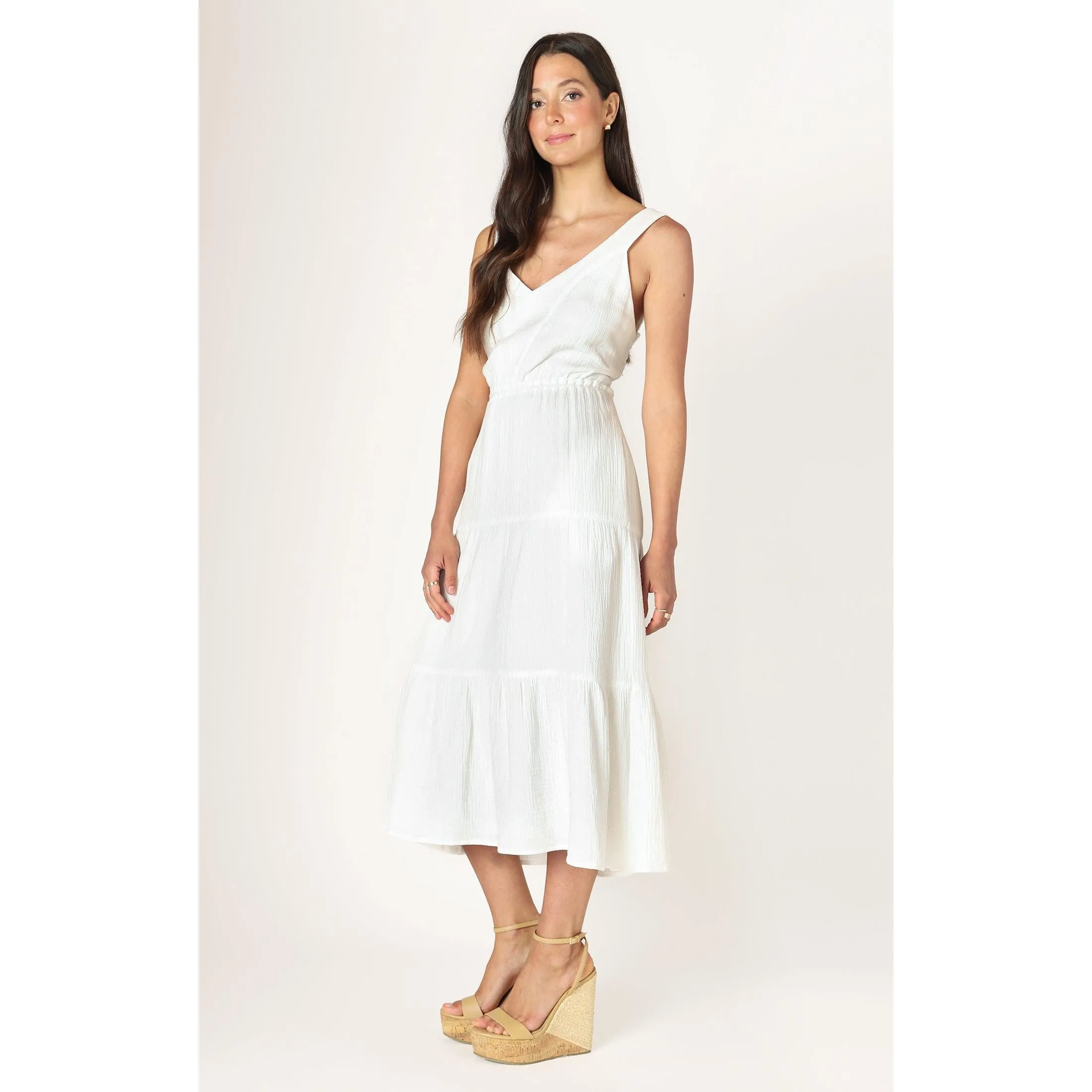 TEXTURED TIERED MIDI DRESS