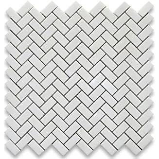 Thassos White Greek Marble Herringbone Mosaic Tile 5/8 x 1 1/4 Polished