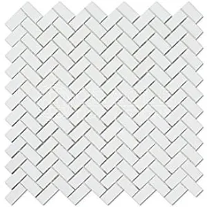 Thassos White Greek Marble Mini-Herringbone Mosaic Tile, Polished
