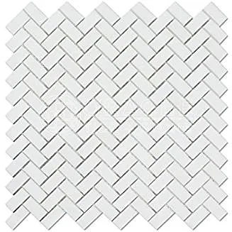 Thassos White Greek Marble Mini-Herringbone Mosaic Tile, Polished