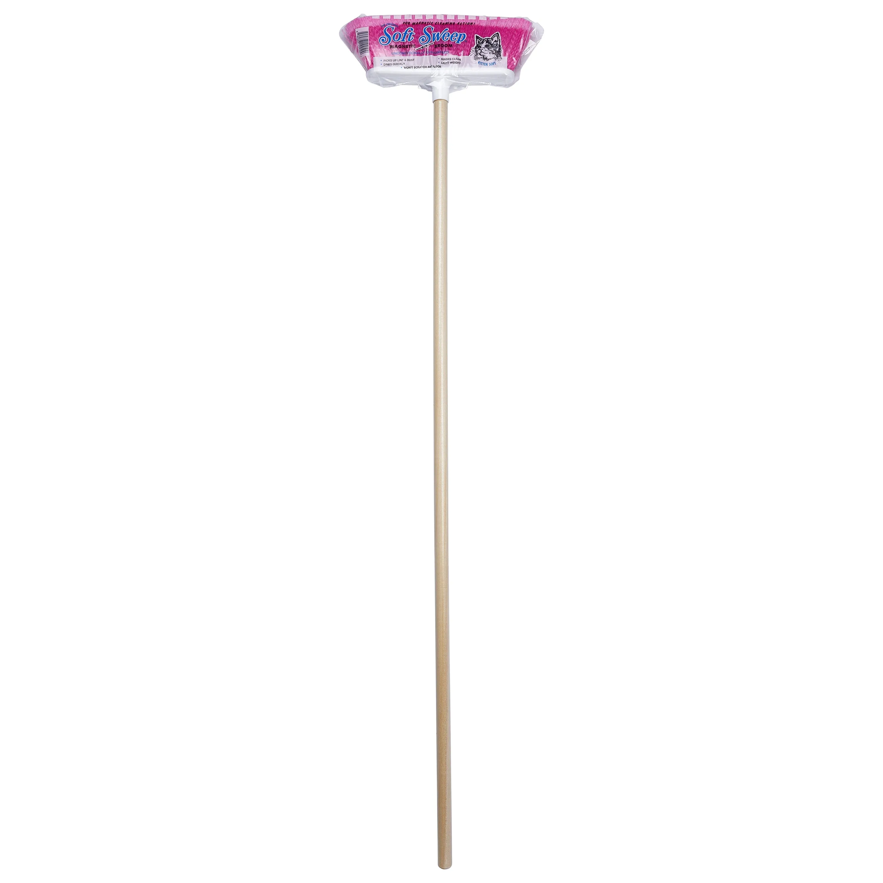 The Original Soft Sweep Magnetic Action Fuchsia Broom with Natural Finish Wood Handles