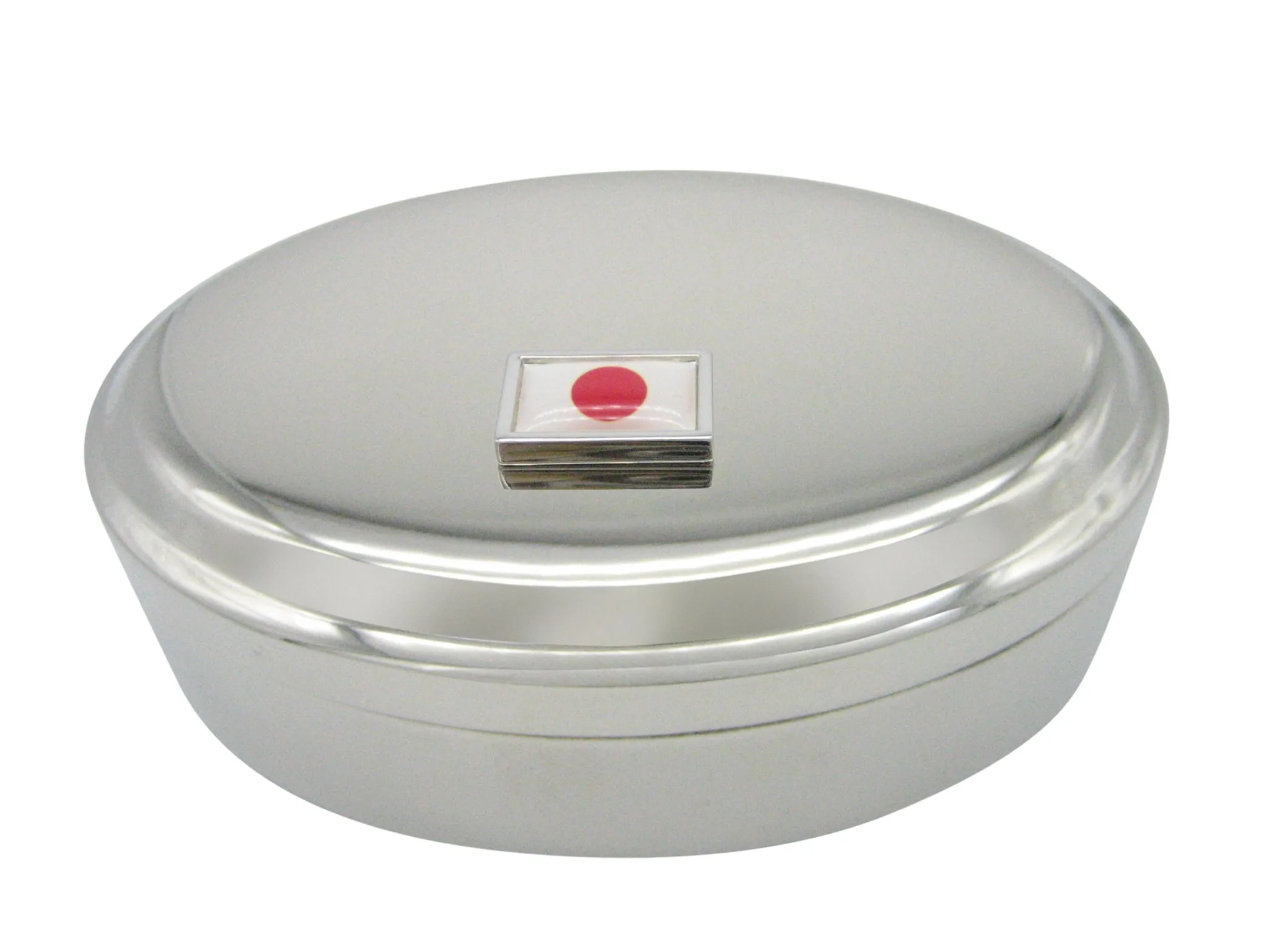 Thick Bordered Japan Flag Pendant Oval Trinket Jewelry Box