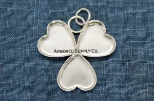 Three Leaf Clover Triple Heart Bezel Pendant Blank Mounting Silver