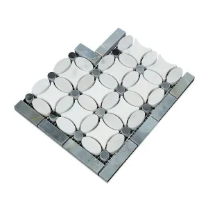 Tilefornia Florida Flower Thassos White & Carrara White & Blue/Gray Marble Border Corner