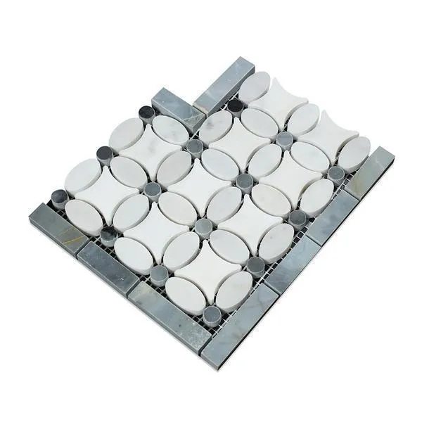 Tilefornia Florida Flower Thassos White & Carrara White & Blue/Gray Marble Border Corner