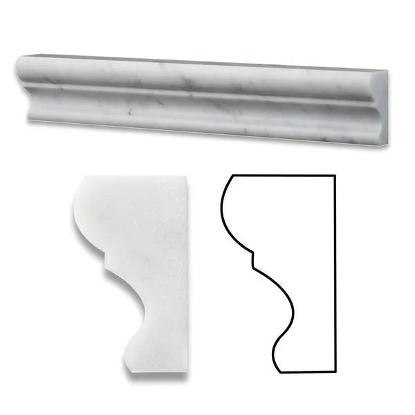 Tilefornia Italian Carrara White Marble 2" X 12" Crown (Mercer) Molding Polished/Honed