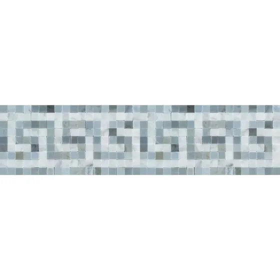 Tilefornia Italian Carrara White Marble Greek Key Border with Blue/Gray Marble Polished/Honed